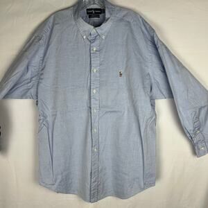 Ralph Lauren Oxford Preppy American Classic Blue Button Down Shirt Mens 17.5 34